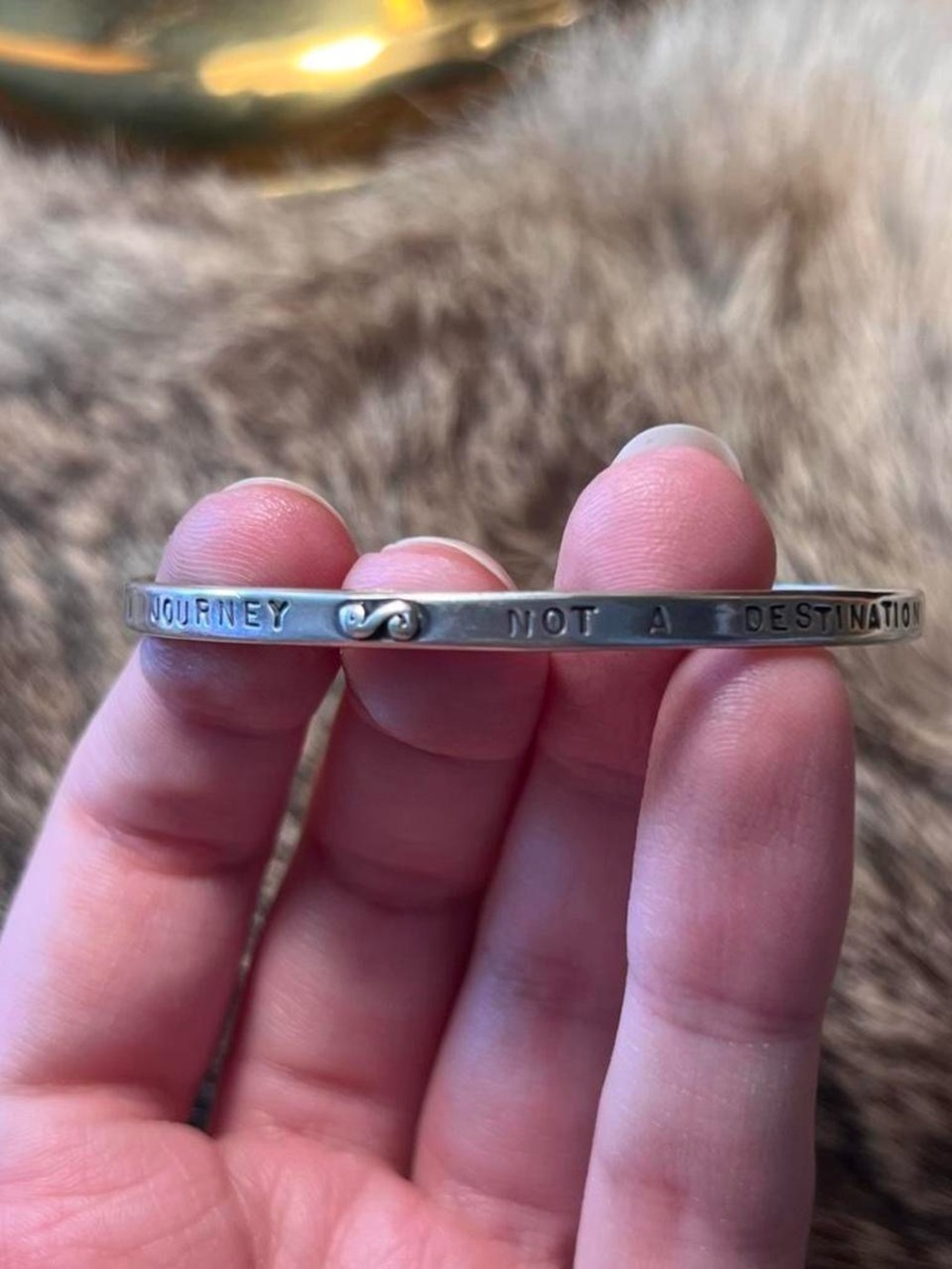 Sandy Comstock sterling silver Journey text bracelet